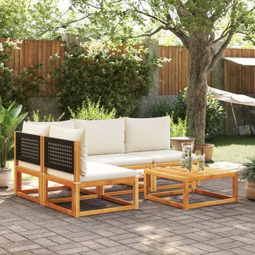 6-tlg. Gartensofa-Set mit Kissen Holz Akazie & Rattan