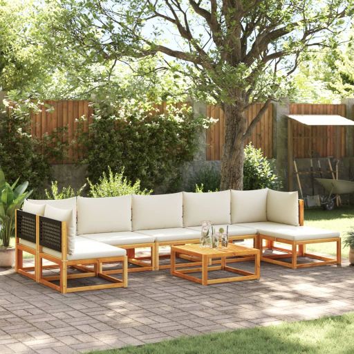 6-tlg. Gartensofa-Set mit Kissen Holz Akazie & Rattan