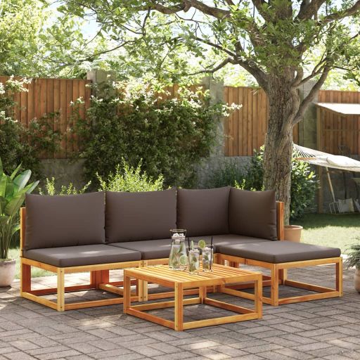 6-tlg. Gartensofa-Set mit Kissen Holz Akazie & Rattan