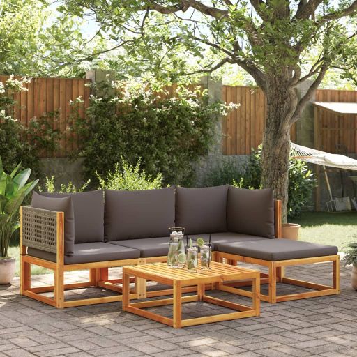 6-tlg. Gartensofa-Set mit Kissen Holz Akazie & Rattan