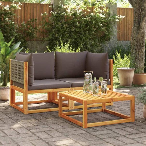 6-tlg. Gartensofa-Set mit Kissen Holz Akazie & Rattan