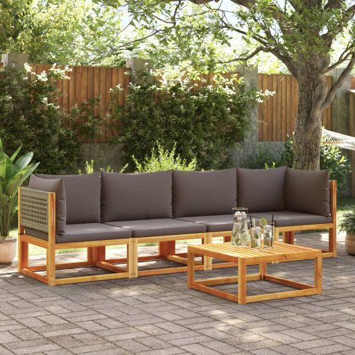 6-tlg. Gartensofa-Set mit Kissen Holz Akazie & Rattan