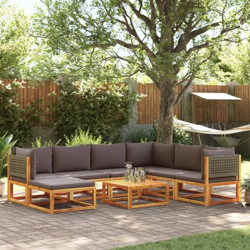 6-tlg. Gartensofa-Set mit Kissen Holz Akazie & Rattan