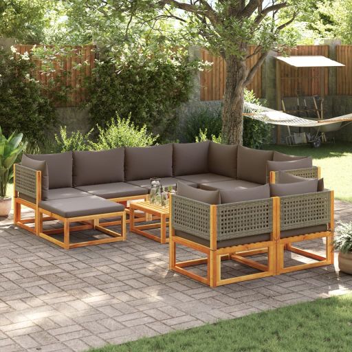 6-tlg. Gartensofa-Set mit Kissen Holz Akazie & Rattan