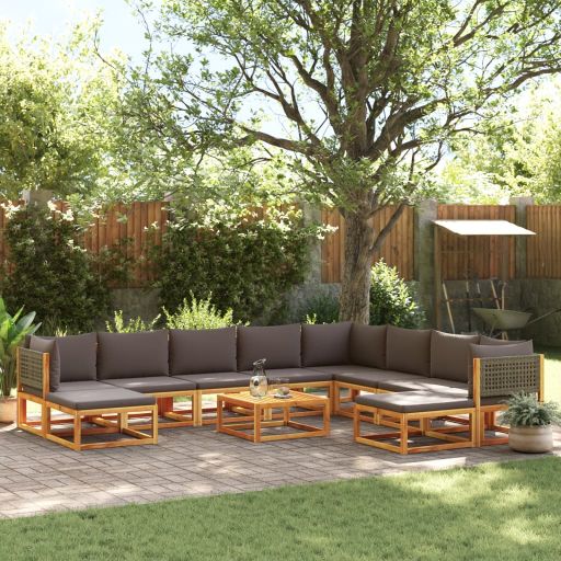 6-tlg. Gartensofa-Set mit Kissen Holz Akazie & Rattan