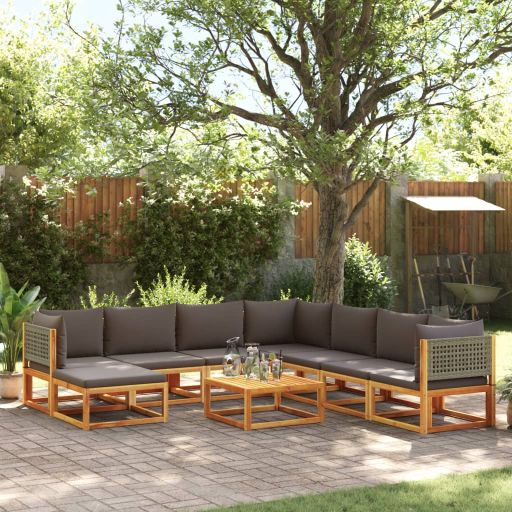 6-tlg. Gartensofa-Set mit Kissen Holz Akazie & Rattan