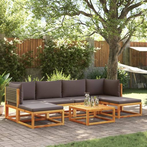 6-tlg. Gartensofa-Set mit Kissen Holz Akazie & Rattan