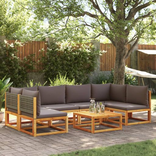 6-tlg. Gartensofa-Set mit Kissen Holz Akazie & Rattan