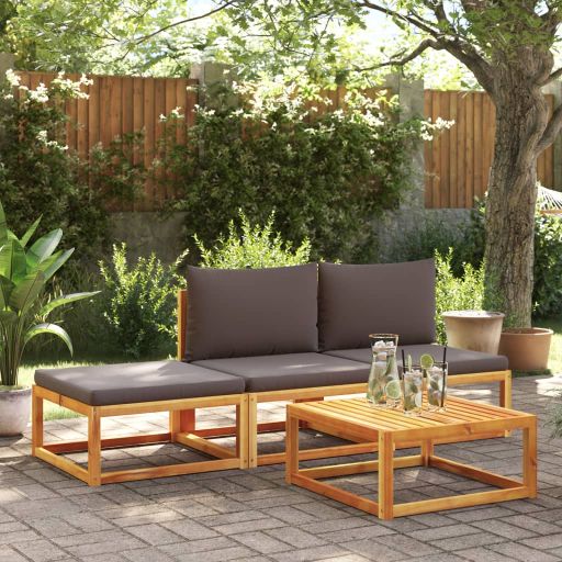 6-tlg. Gartensofa-Set mit Kissen Holz Akazie & Rattan