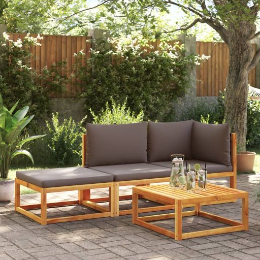 6-tlg. Gartensofa-Set mit Kissen Holz Akazie & Rattan
