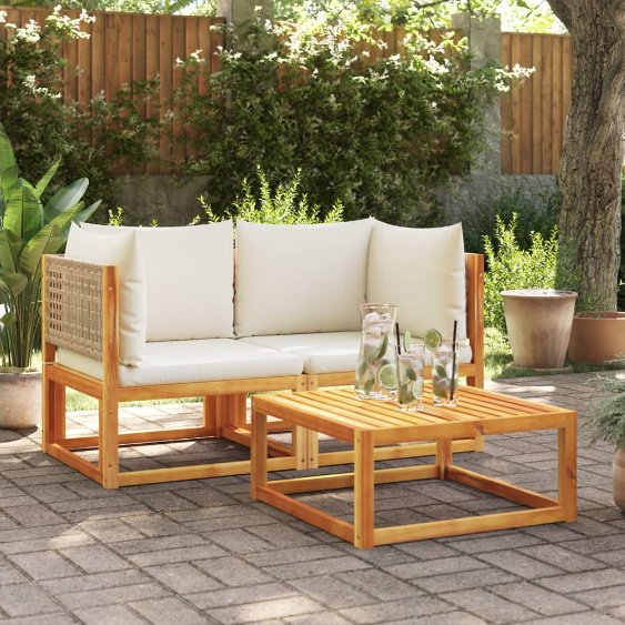6-tlg. Gartensofa-Set mit Kissen Holz Akazie & Rattan