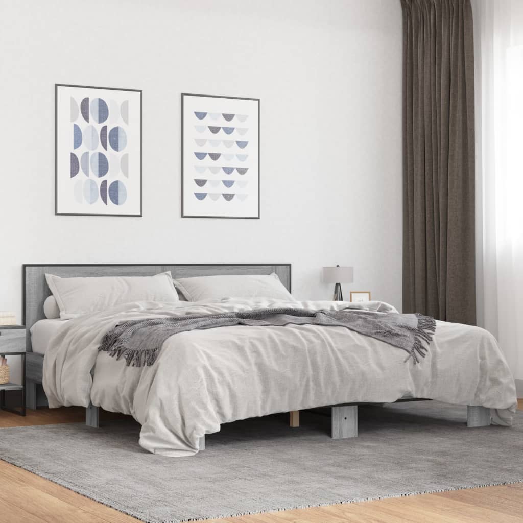Bettgestell Sonoma-Eiche 200x200 cm Holzwerkstoff und Metall
