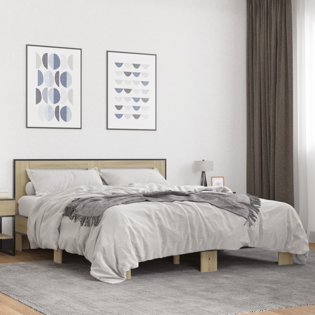 Bettgestell Sonoma-Eiche 200x200 cm Holzwerkstoff und Metall