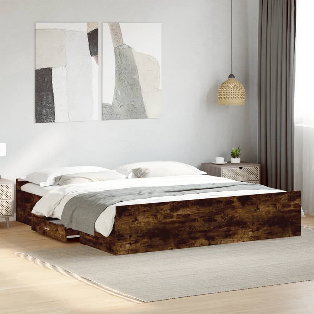 Bettgestell mit Schubladen Weiß 200x200 cm Holzwerkstoff