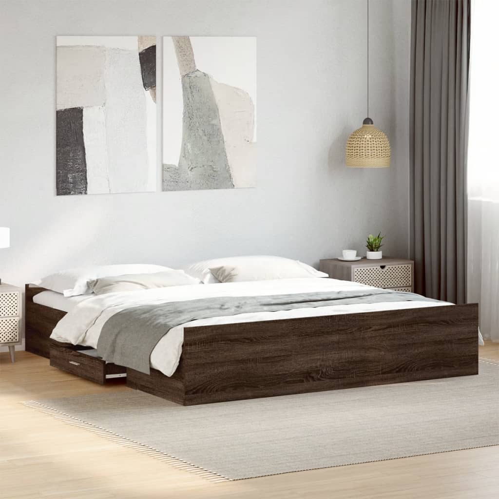 Bettgestell mit Schubladen Weiß 200x200 cm Holzwerkstoff