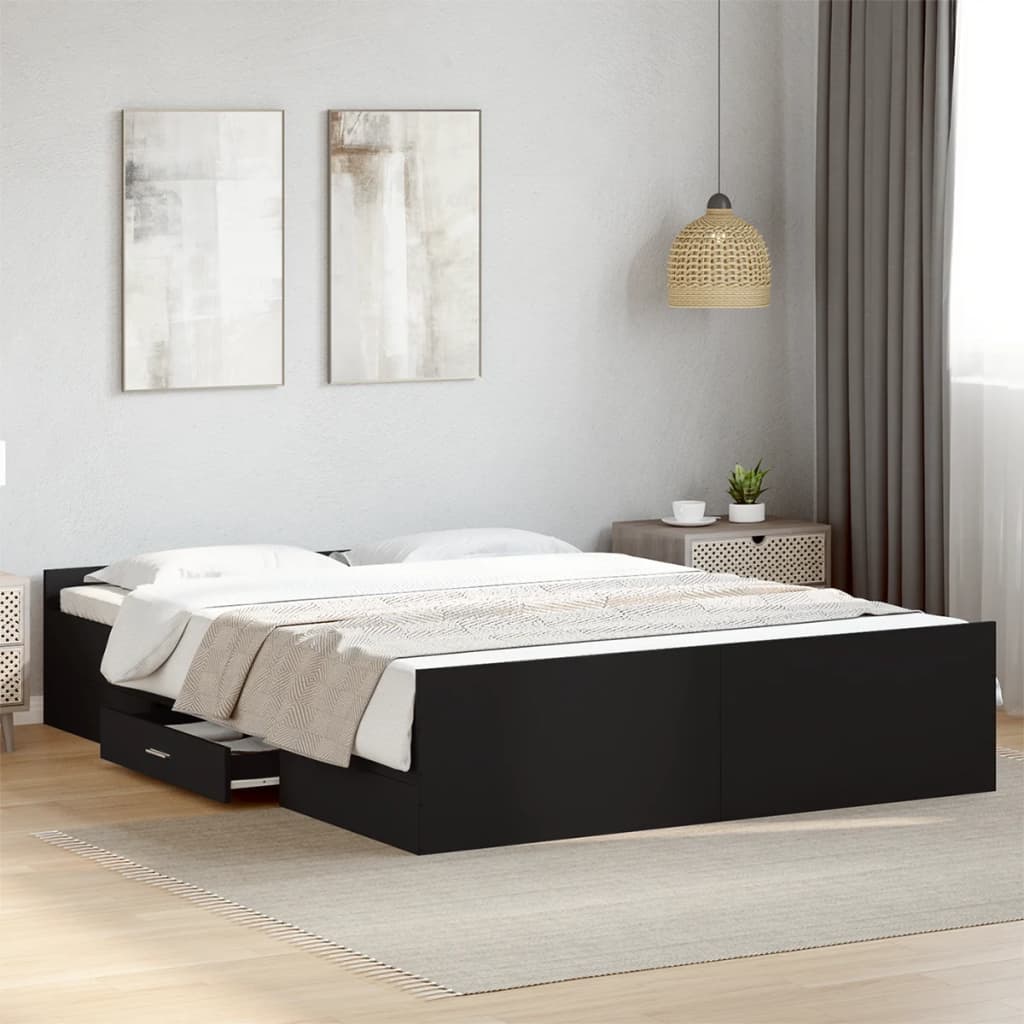 Bettgestell mit Schubladen Weiß 200x200 cm Holzwerkstoff