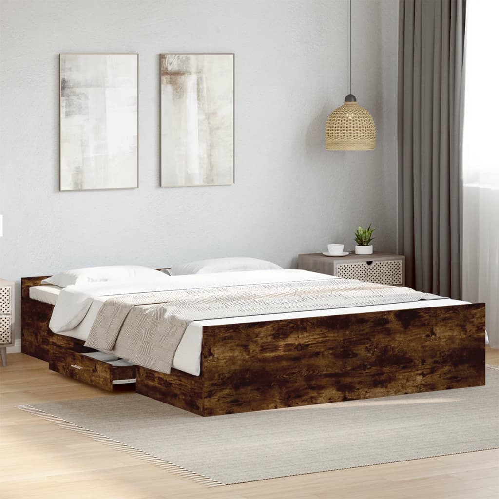 Bettgestell mit Schubladen Weiß 200x200 cm Holzwerkstoff