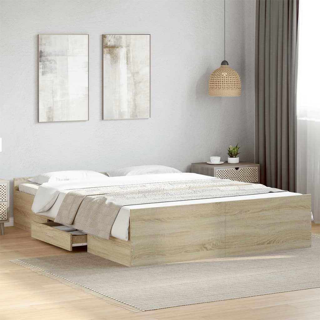 Bettgestell mit Schubladen Weiß 200x200 cm Holzwerkstoff