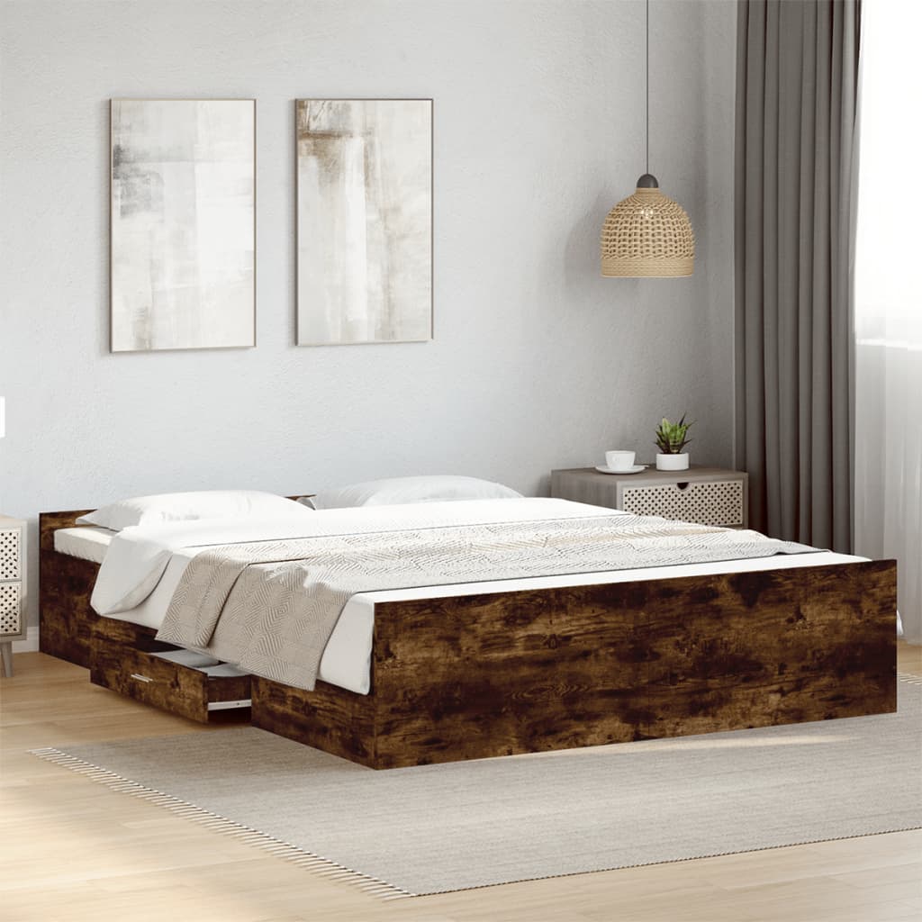 Bettgestell mit Schubladen Weiß 200x200 cm Holzwerkstoff