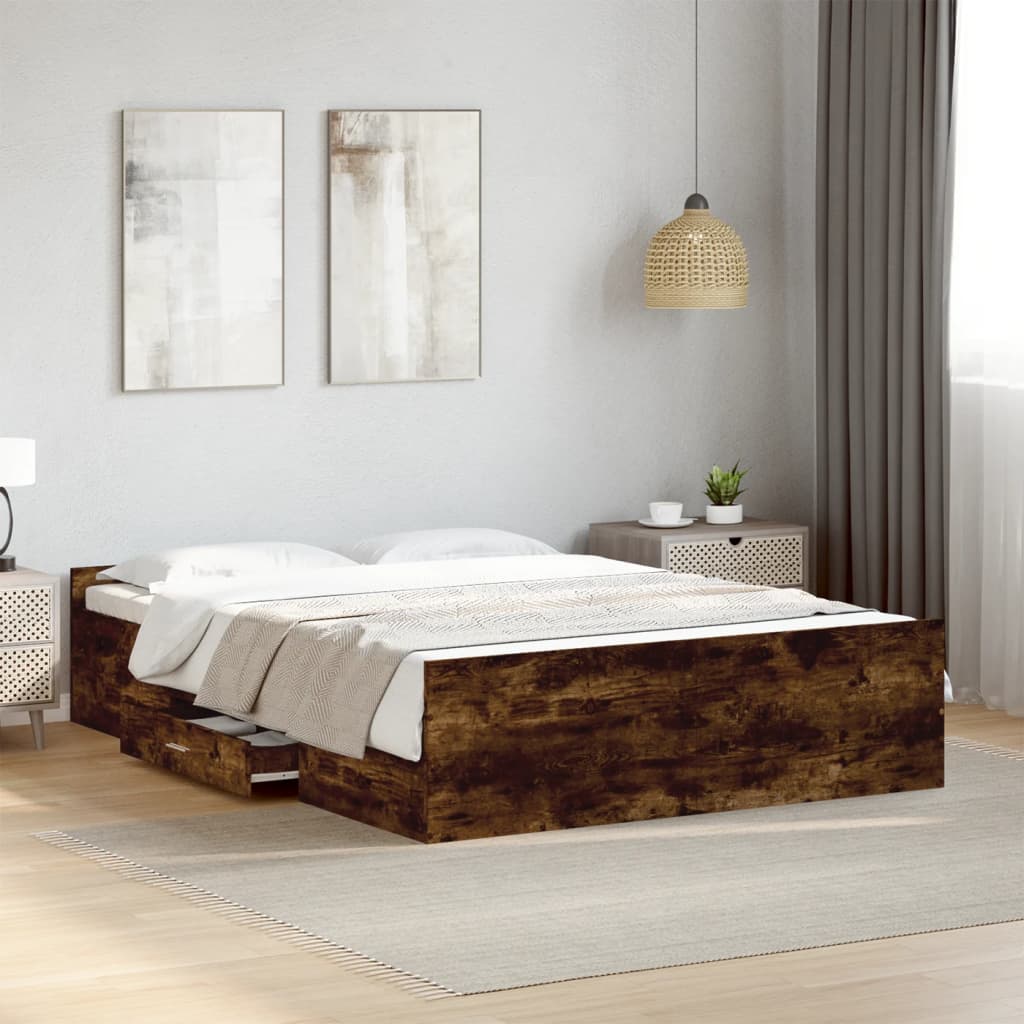 Bettgestell mit Schubladen Weiß 200x200 cm Holzwerkstoff