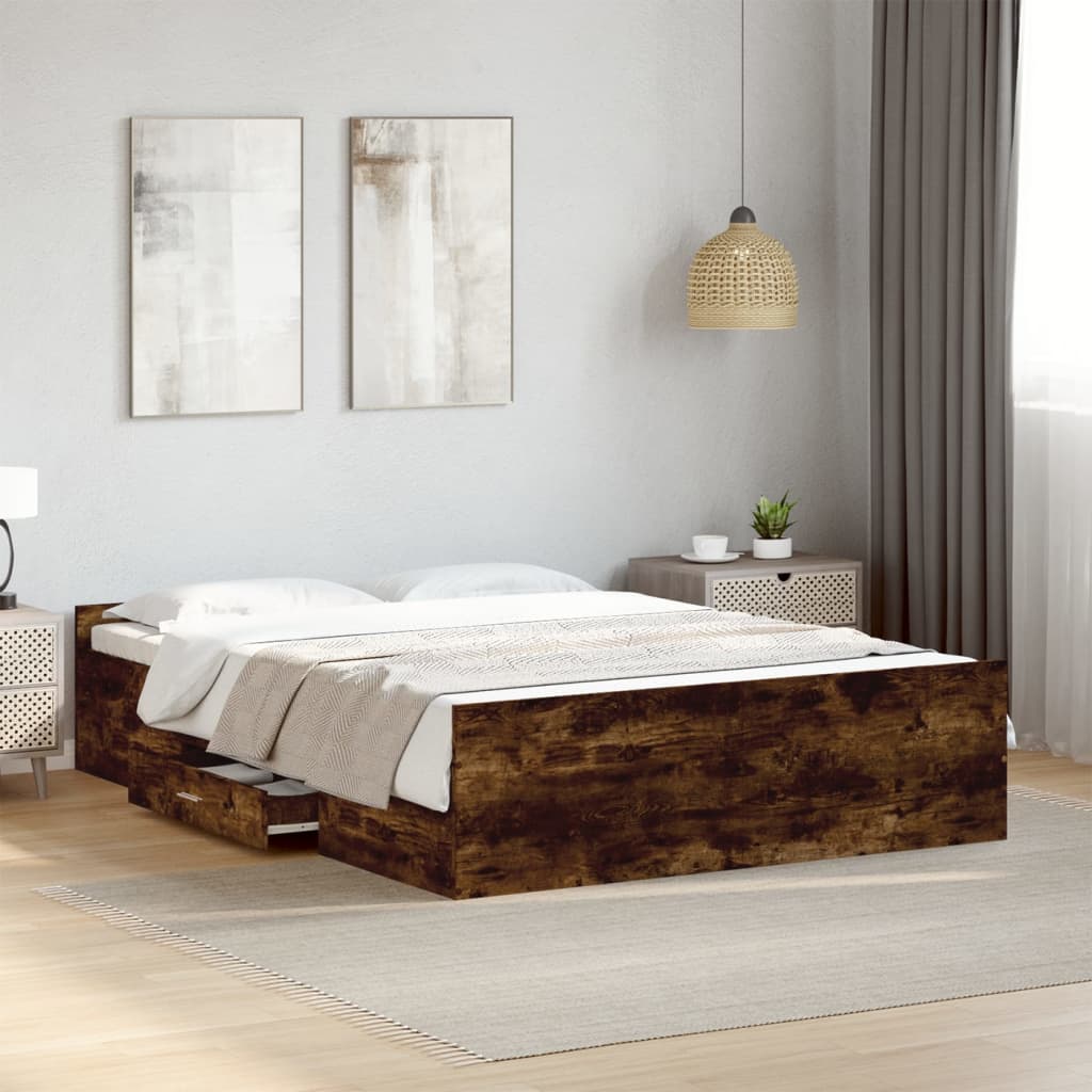 Bettgestell mit Schubladen Weiß 200x200 cm Holzwerkstoff
