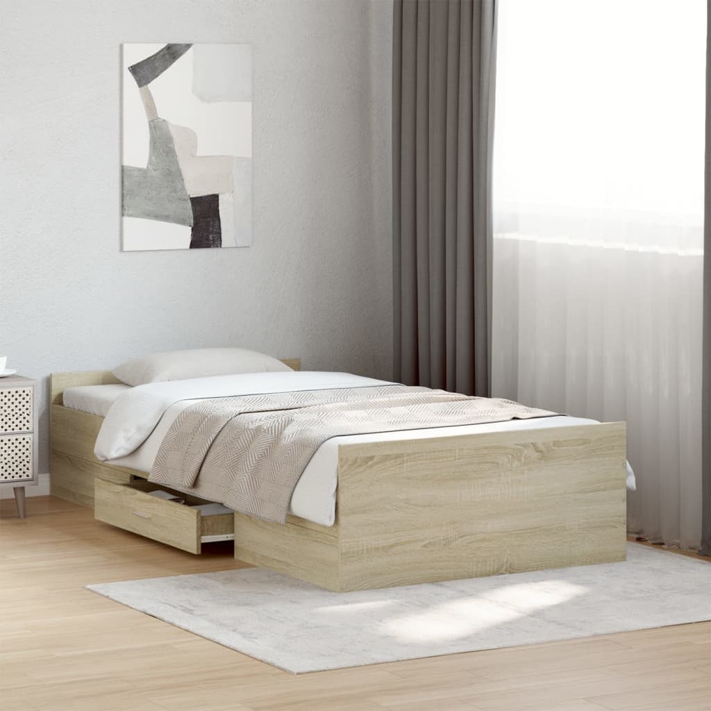 Bettgestell mit Schubladen Weiß 200x200 cm Holzwerkstoff