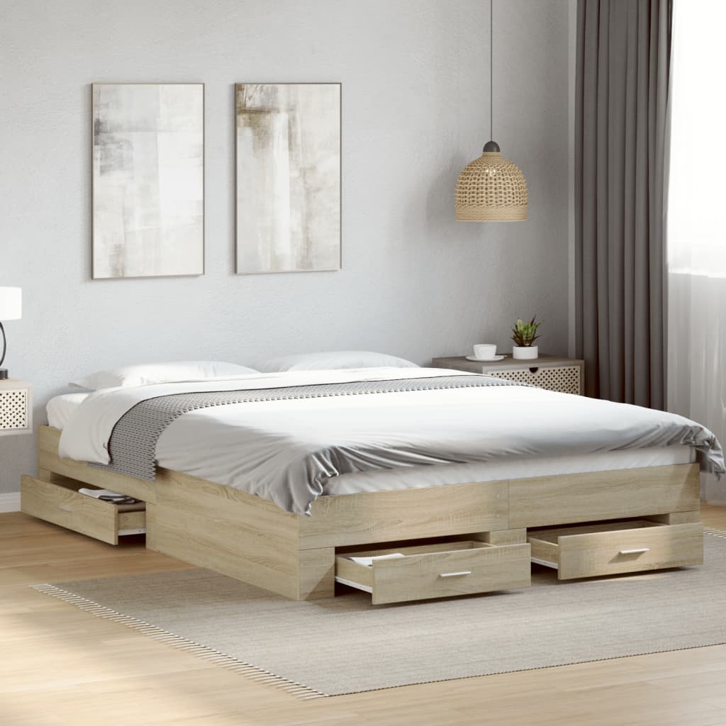 Bettgestell mit Schubladen Weiß 200x200 cm Holzwerkstoff