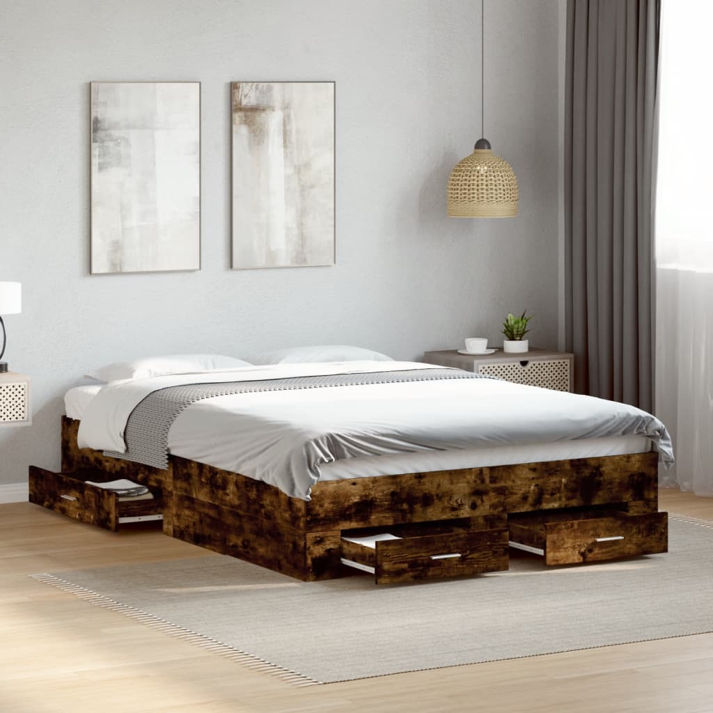 Bettgestell mit Schubladen Weiß 200x200 cm Holzwerkstoff