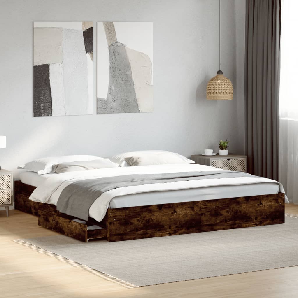 Bettgestell mit Schubladen Weiß 200x200 cm Holzwerkstoff