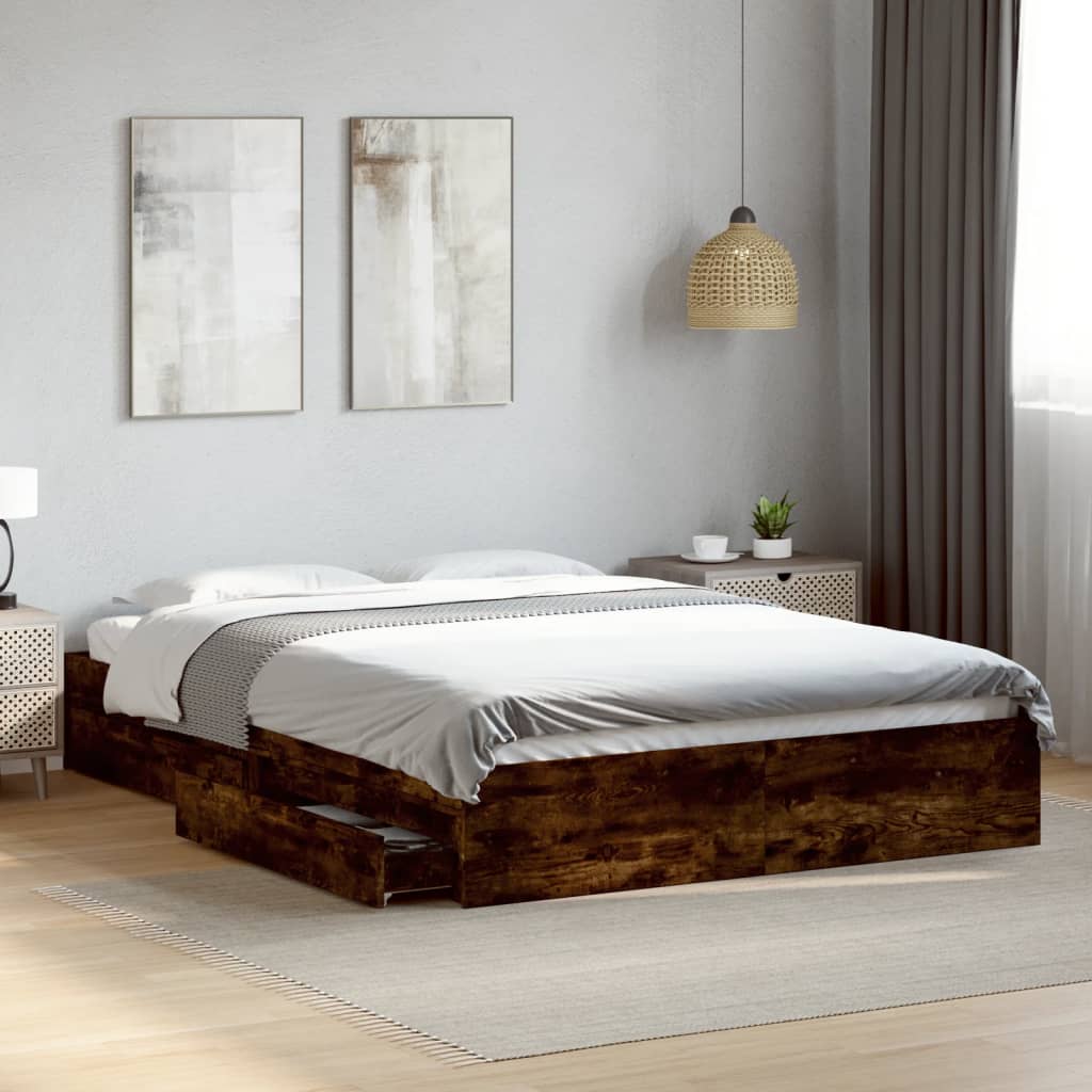 Bettgestell mit Schubladen Weiß 200x200 cm Holzwerkstoff