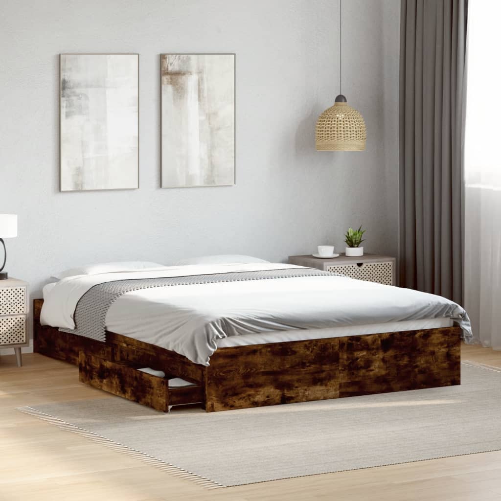 Bettgestell mit Schubladen Weiß 200x200 cm Holzwerkstoff