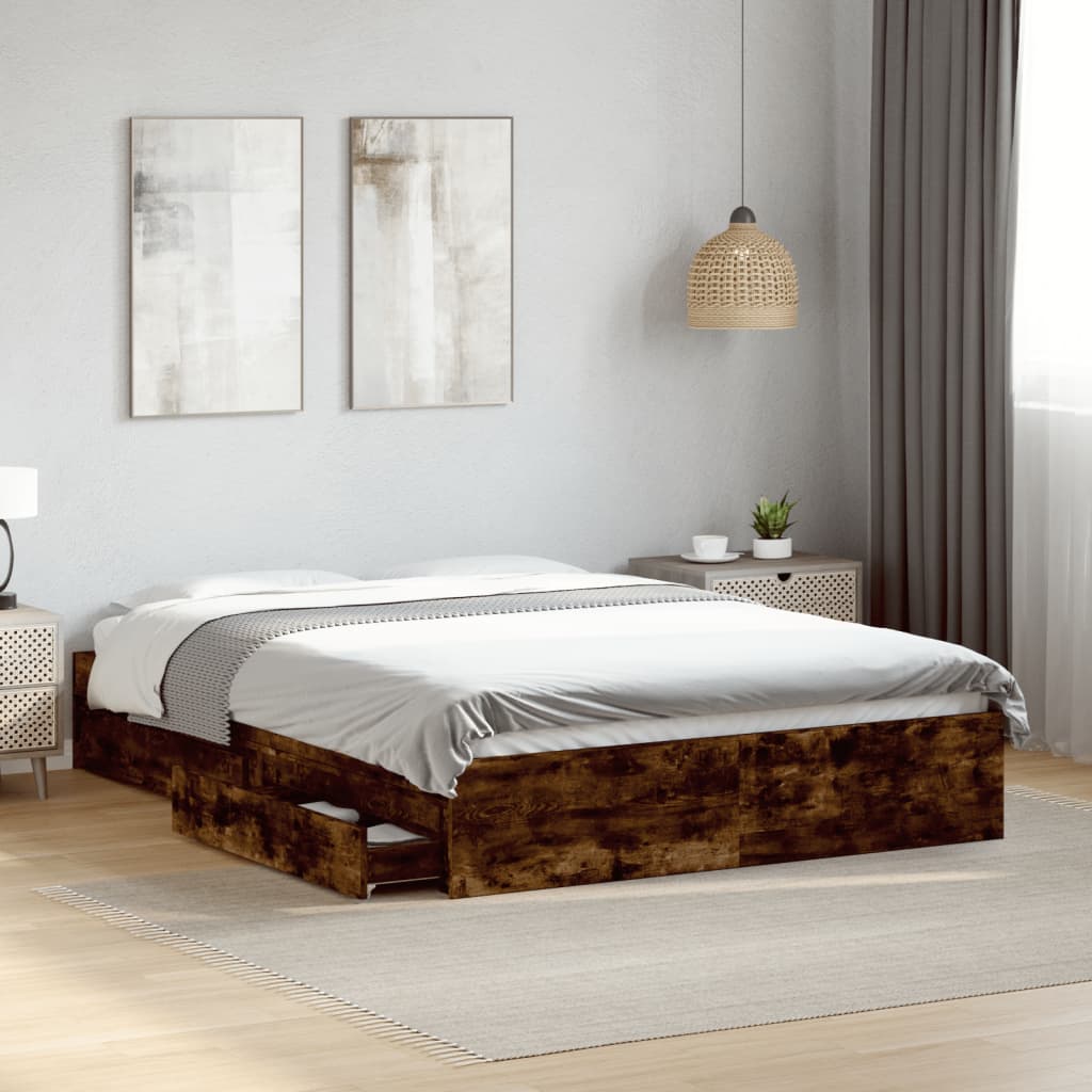 Bettgestell mit Schubladen Weiß 200x200 cm Holzwerkstoff