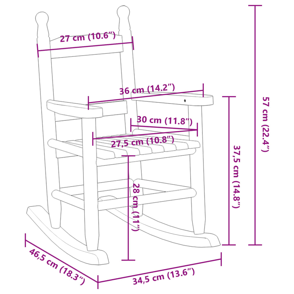 vidaXL Schaukelstuhl für Kinder 2 Stk. Braun Massivholz Pappel