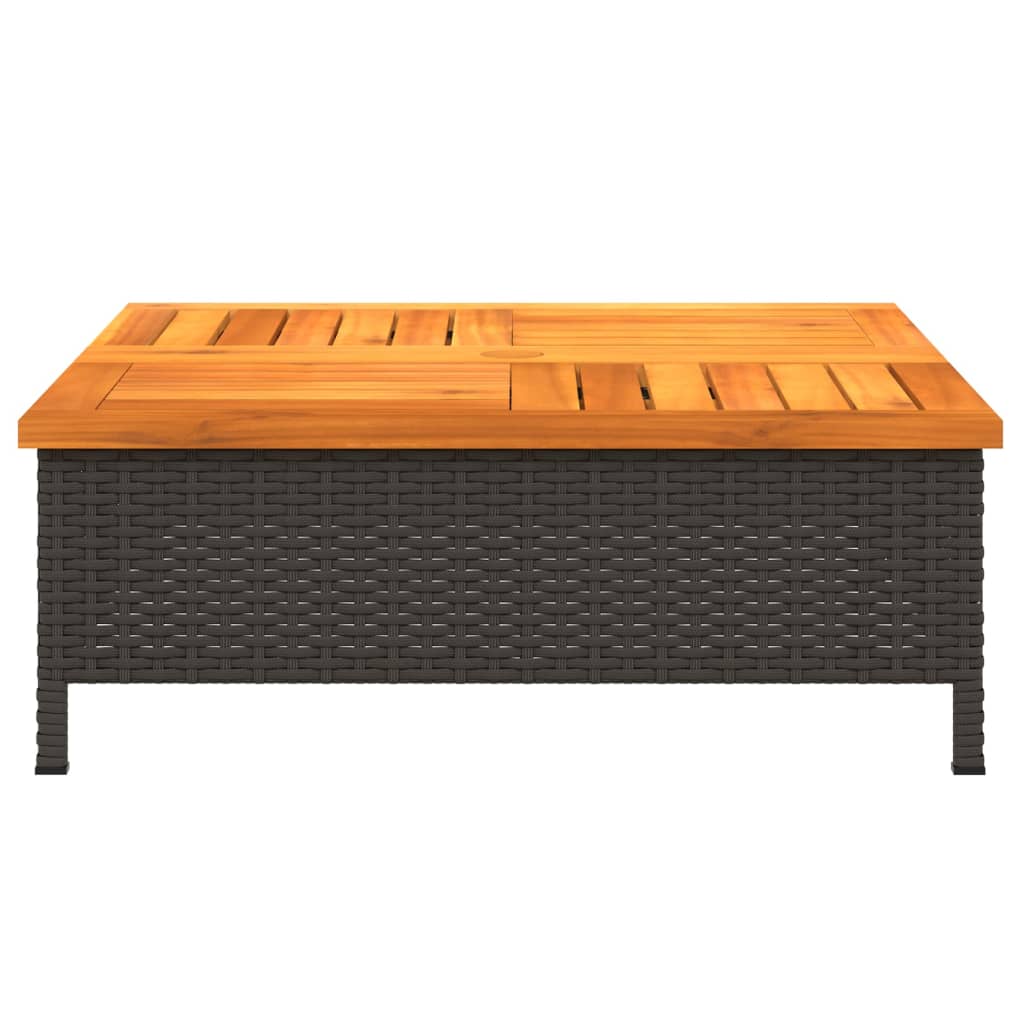 vidaXL Gartentisch Schwarz 70x70x25 cm Rattan und Akazienholz