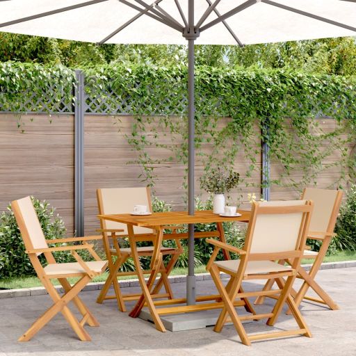 5-tlg. Garten-Essgruppe Stoff und Massivholz Cremeweiß