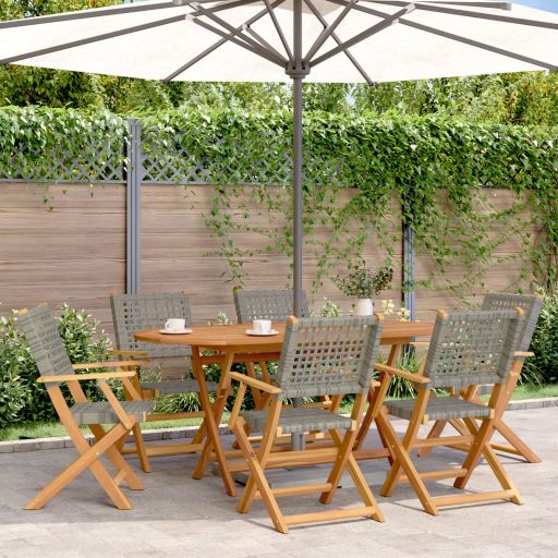 7-tlg. Garten-Essgruppe Poly Rattan und Massivholz Schwarz