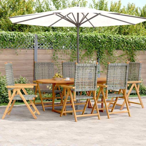 7-tlg. Garten-Essgruppe Poly Rattan und Massivholz Schwarz