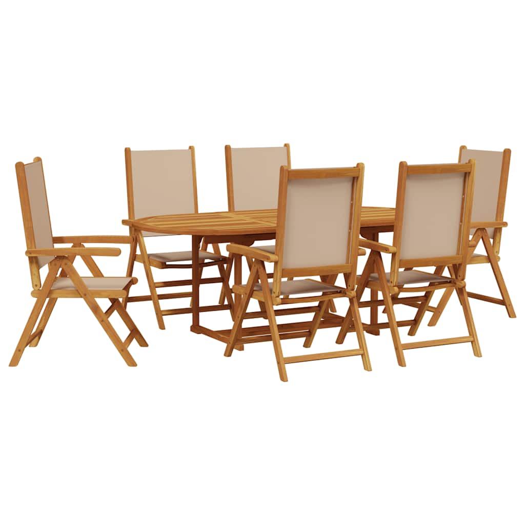7-tlg. Garten-Essgruppe Stoff und Massivholz Beige
