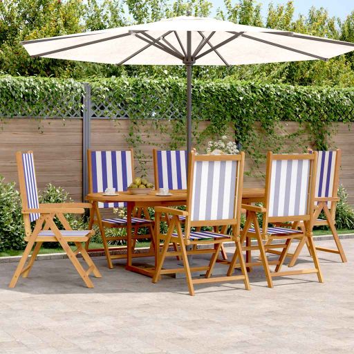 7-tlg. Garten-Essgruppe Stoff und Massivholz Beige