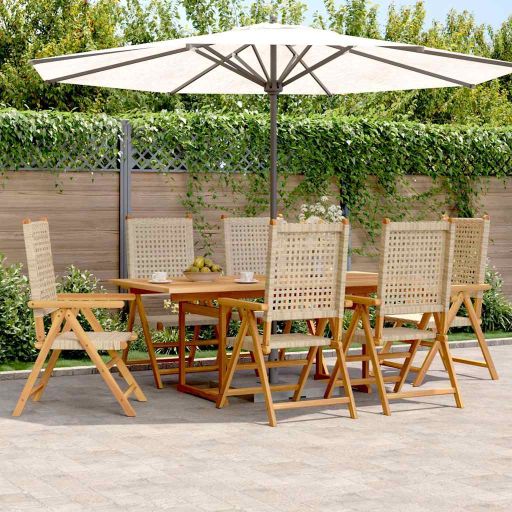 7-tlg. Garten-Essgruppe Poly Rattan und Massivholz Schwarz
