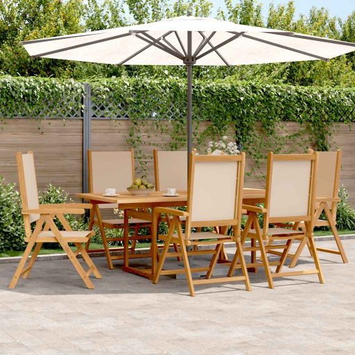 7-tlg. Garten-Essgruppe Stoff und Massivholz Beige