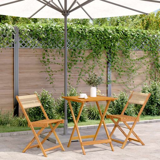 3-tlg. Bistro-Set Schwarz Polypropylen und Massivholz