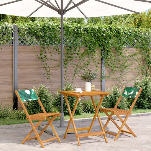 3-tlg. Bistro-Set Cremeweiß Stoff und Massivholz