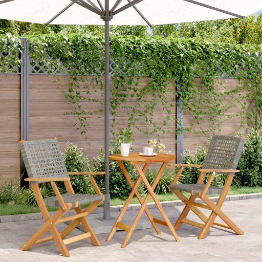 3-tlg. Bistro-Set Schwarz Poly Rattan und Massivholz