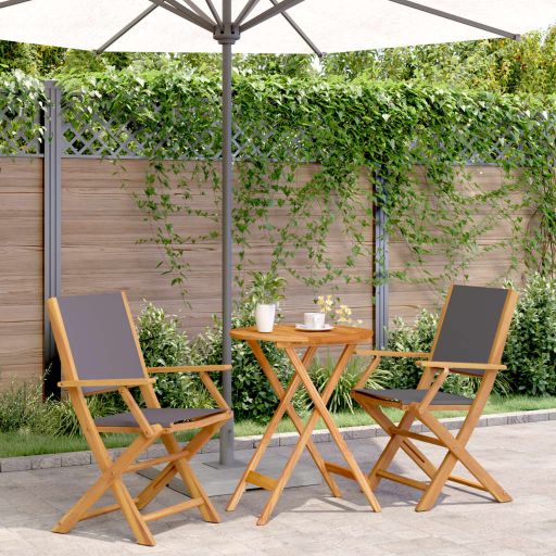 3-tlg. Bistro-Set Cremeweiß Stoff und Massivholz
