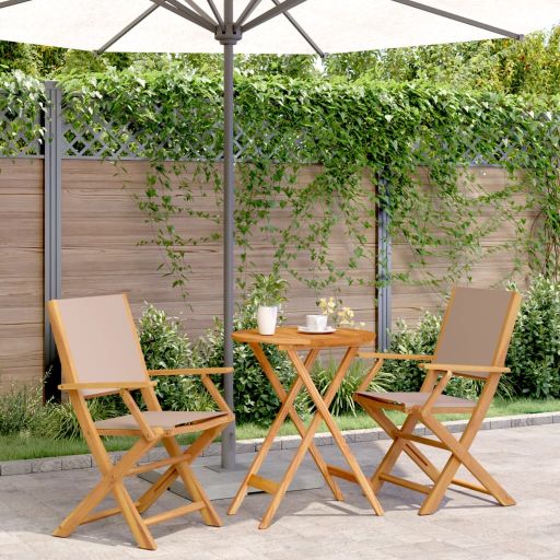 3-tlg. Bistro-Set Cremeweiß Stoff und Massivholz