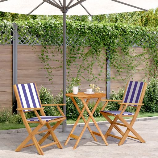 3-tlg. Bistro-Set Cremeweiß Stoff und Massivholz