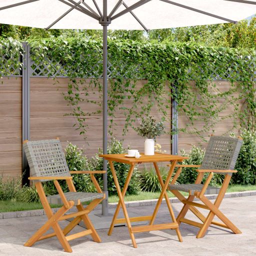 3-tlg. Bistro-Set Schwarz Poly Rattan und Massivholz
