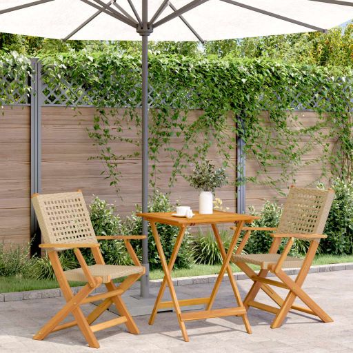 3-tlg. Bistro-Set Schwarz Poly Rattan und Massivholz