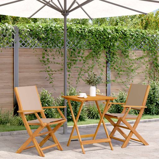 3-tlg. Bistro-Set Cremeweiß Stoff und Massivholz